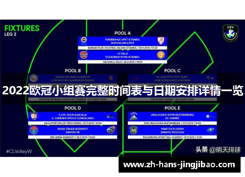 2022欧冠小组赛完整时间表与日期安排详情一览